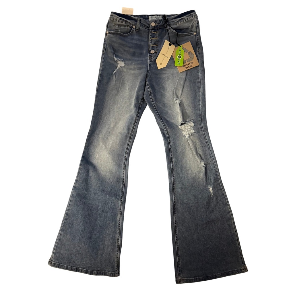 Banjara Curvy High Rise Flare‎ Jeans 11/29 Medium Wash Distressed REPREVE Denim